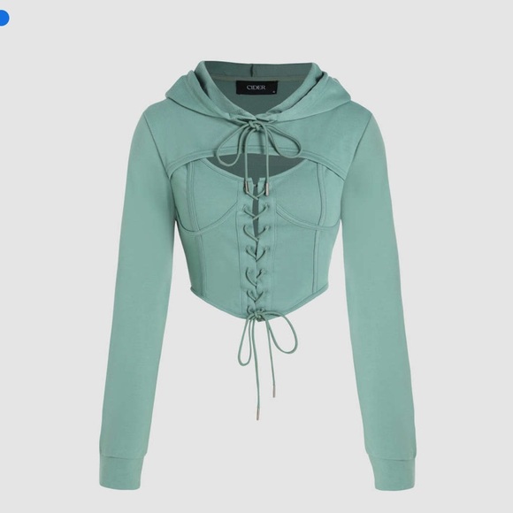 🌿 Cider - Mint Green Corset Lace Up Hoodie 🌿 NEW, never worn! ✨ Medium/Large - Picture 1 of 9